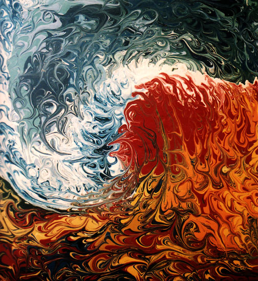 Painting titled, 'Fire and Water'.
