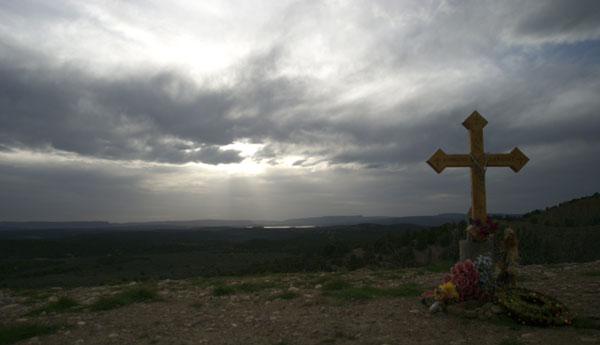 Roadside memorial at sunset, Northern New Mexico.