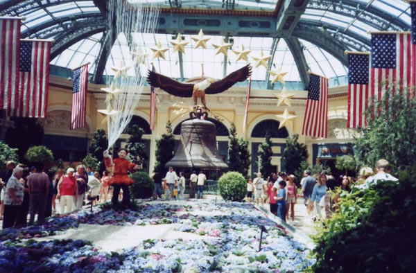A patriotic display made of flowers