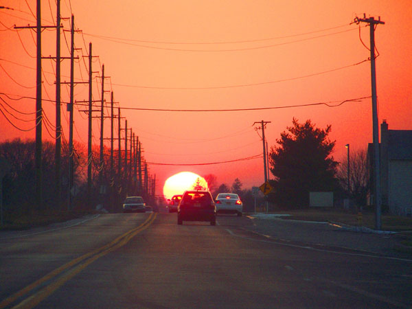 Red sky and sun rising